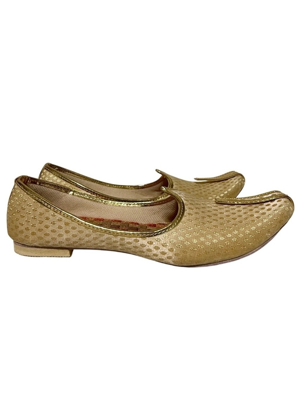 Traditional Indian Jutti Flats Beige Gold Trim Women's US Size 5 India Wedding